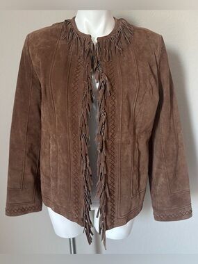 Vintage Pamela McCoy Suede Brown Leather Fringe Jacket Whipstitch Boho Western M